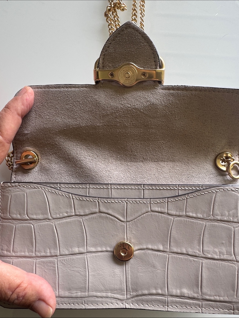 Coach Morgan Croc-Embossed Leather Chain Shoulder Bag in Light Gray - Picture 10 of 13